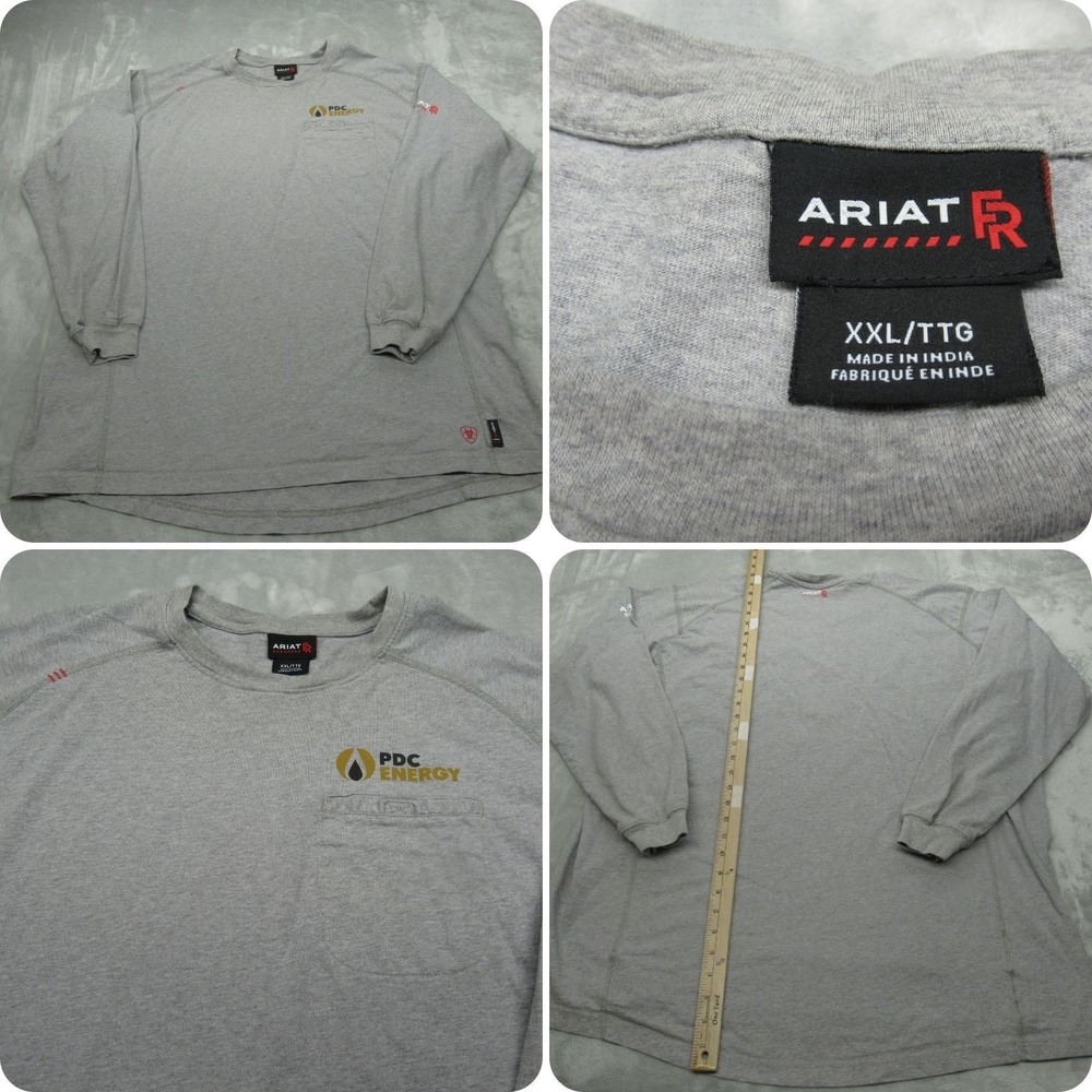 Ariat FR Shirt Mens‎ XXL Gray Cotton Crew Long Sleeve Flame Resistant Knit Work